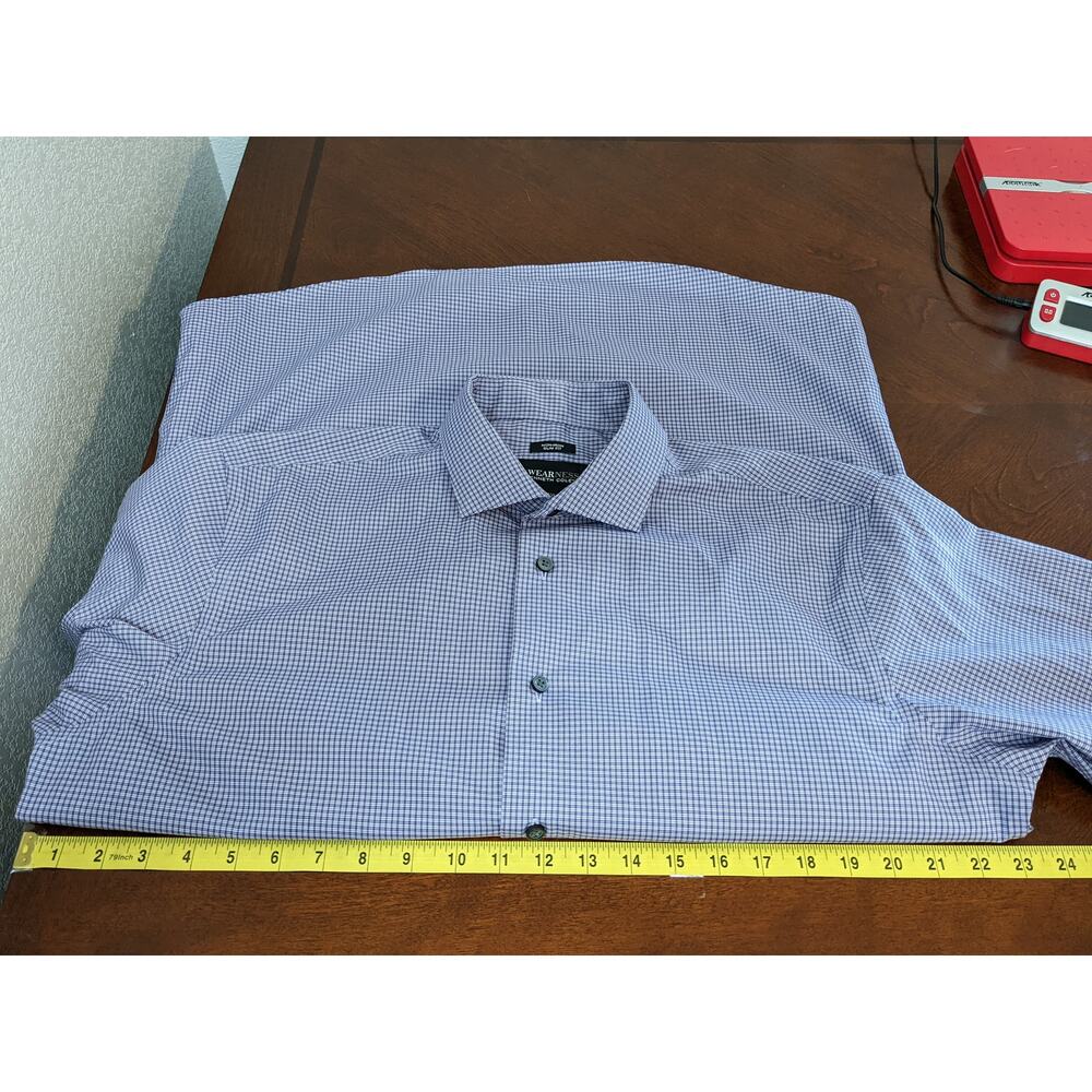 Kenneth Cole Awearness Check Dress Shirt Purple Mens Slim Fit 16 1/2 36/37 Tall - Picture 6 of 9